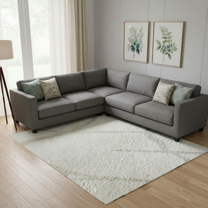 HomeRoots 9' X 12' Abstract Geometric Area Rug in Ivory Taupe & Gray – Durable, Washable, UV Protected Design 682288
