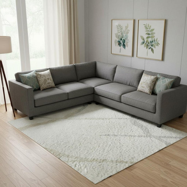 HomeRoots 9' X 12' Abstract Geometric Area Rug in Ivory Taupe & Gray – Durable, Washable, UV Protected Design 682288