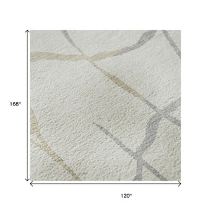 HomeRoots 10' X 14' Ivory Taupe & Gray Abstract Area Rug - Washable, UV-Protected for High-Traffic Spaces 682289
