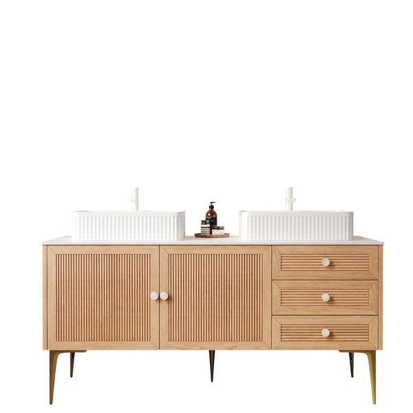 English Elm Munin Freestanding 60 Inch Bathroom Vanity Oak Plywood Cabinet Ceramic Stone Basin W2615S00210