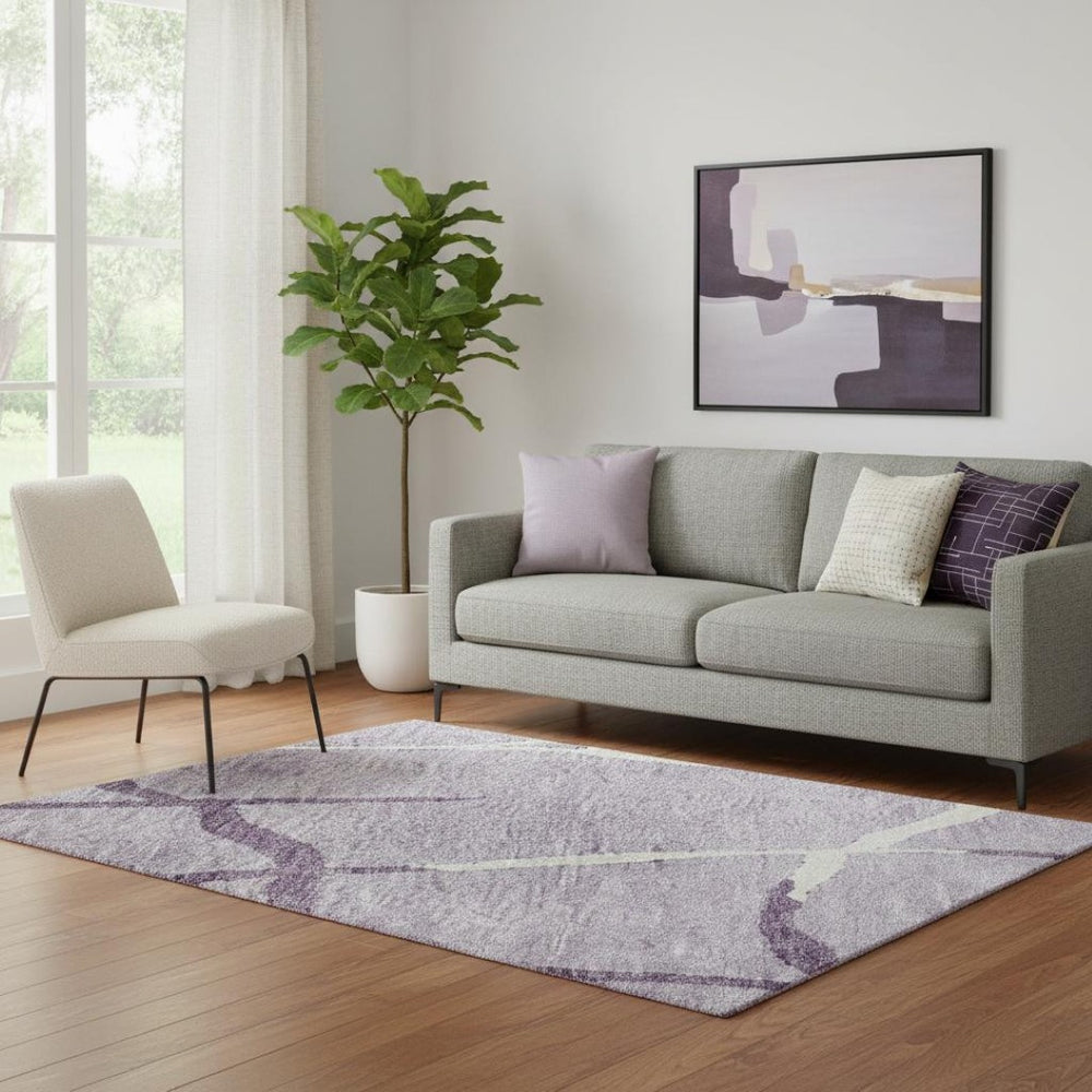HomeRoots 5' X 8' Stylish Lavender & Ivory Geometric Washable Area Rug with UV Protection for Busy Homes 682291