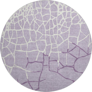 HomeRoots 8' Lavender and Ivory Abstract Geometric Round Rug - Washable, UV Protected, Family-Friendly Design! 682292