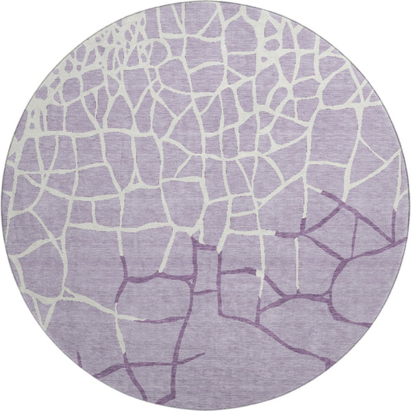 HomeRoots 8' Lavender and Ivory Abstract Geometric Round Rug - Washable, UV Protected, Family-Friendly Design! 682292