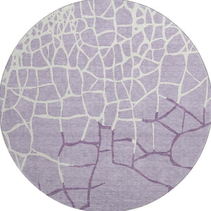 HomeRoots 8' Lavender and Ivory Abstract Geometric Round Rug - Washable, UV Protected, Family-Friendly Design! 682292