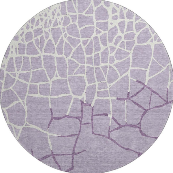 HomeRoots 8' Lavender and Ivory Abstract Geometric Round Rug - Washable, UV Protected, Family-Friendly Design! 682292