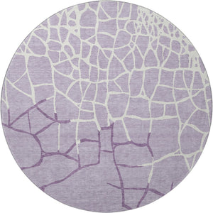 HomeRoots 8' Lavender and Ivory Abstract Geometric Round Rug - Washable, UV Protected, Family-Friendly Design! 682292