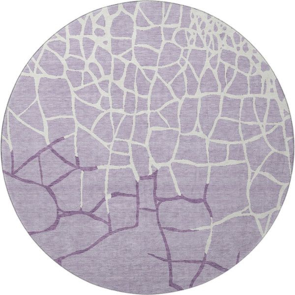 HomeRoots 8' Lavender and Ivory Abstract Geometric Round Rug - Washable, UV Protected, Family-Friendly Design! 682292