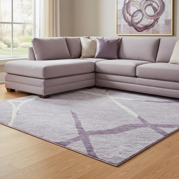 HomeRoots 8' X 10' Elegant Lavender & Ivory Abstract Geometric Washable Area Rug with UV Protection Benefits 682293