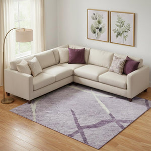 HomeRoots 9' X 12' Stylish Lavender & Ivory Abstract Geometric Washable Area Rug with UV Protection & Comfort 682294
