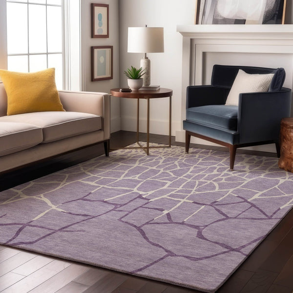 HomeRoots 9' X 12' Stylish Lavender & Ivory Abstract Geometric Washable Area Rug with UV Protection & Comfort 682294