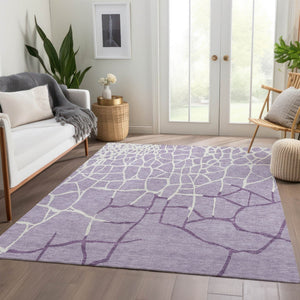 HomeRoots 9' X 12' Stylish Lavender & Ivory Abstract Geometric Washable Area Rug with UV Protection & Comfort 682294