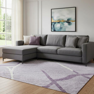 HomeRoots 10' X 14' Lavender & Ivory Abstract Geometric Area Rug - Washable, UV-Protected, Family-Friendly Comfort 682295
