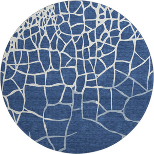 HomeRoots 8' Navy Blue & Ivory Abstract Geometric Round Rug - Washable, UV Protected, Pet-Friendly Comfort 682298