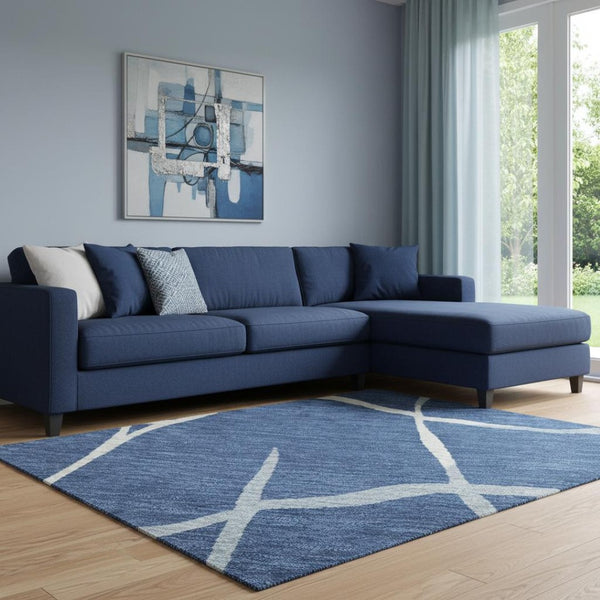 HomeRoots 8' X 10' Navy Blue & Ivory Abstract Geometric Area Rug – Washable, UV Protected, Stain Resistant Design 682299