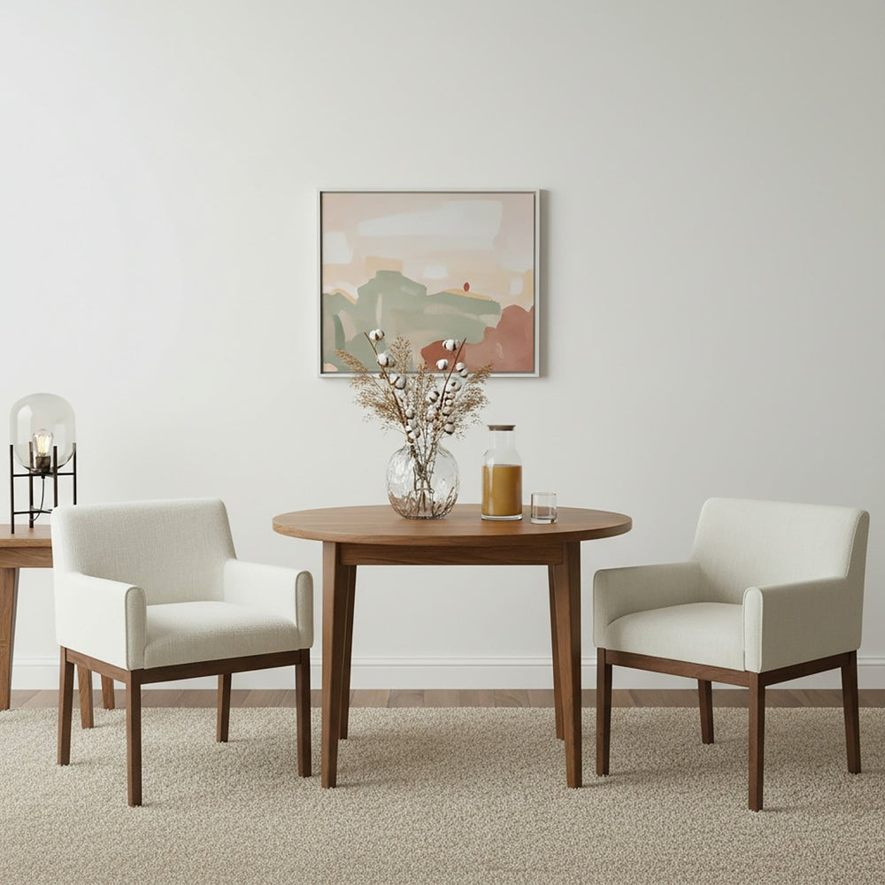 English Elm Modern Upholstered Arm Dining Chair Set Rubberwood Legs Foam Padded High Back Beige+Brown N768P396376D