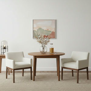 English Elm Modern Upholstered Arm Dining Chair Set Rubberwood Legs Foam Padded High Back Beige+Brown N768P396376D