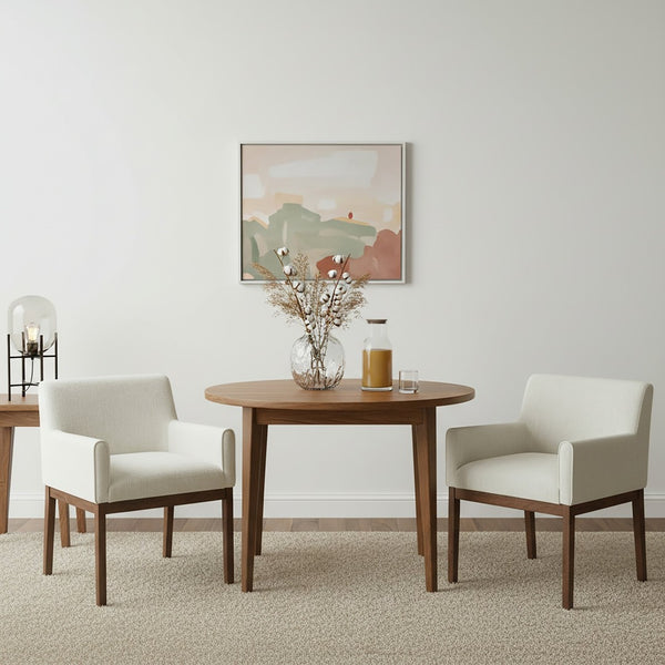 English Elm Modern Upholstered Arm Dining Chair Set Rubberwood Legs Foam Padded High Back Beige+Brown N768P396376D