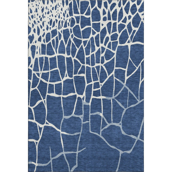 HomeRoots 10' X 14' Navy Blue & Ivory Abstract Geometric Area Rug - Washable, UV Protected for Indoor/Outdoor Use 682301