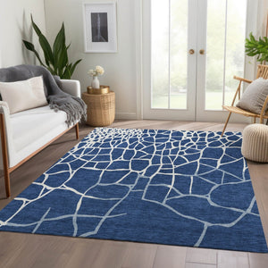HomeRoots 10' X 14' Navy Blue & Ivory Abstract Geometric Area Rug - Washable, UV Protected for Indoor/Outdoor Use 682301