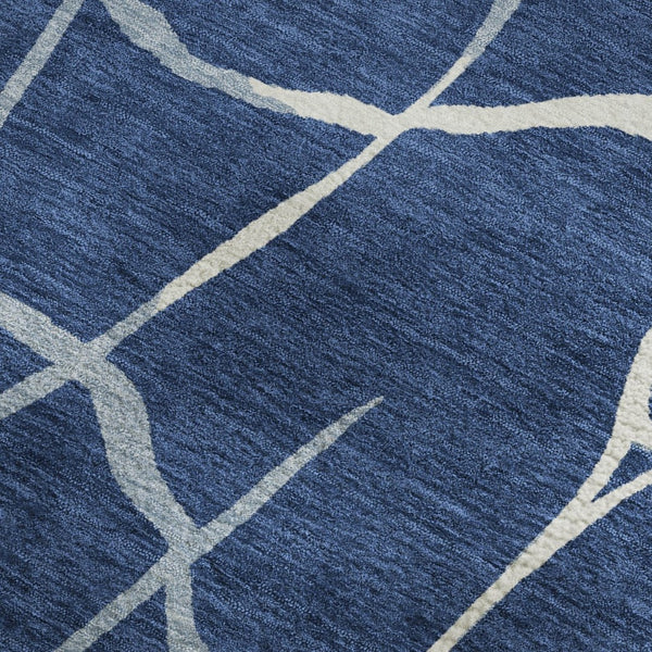 HomeRoots 10' X 14' Navy Blue & Ivory Abstract Geometric Area Rug - Washable, UV Protected for Indoor/Outdoor Use 682301