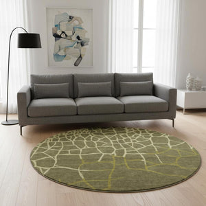 HomeRoots 8' Olive Green & Beige Abstract Geometric Round Rug – Washable, UV Protected, Pet-Friendly Design 682304