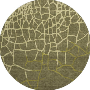 HomeRoots 8' Olive Green & Beige Abstract Geometric Round Rug – Washable, UV Protected, Pet-Friendly Design 682304