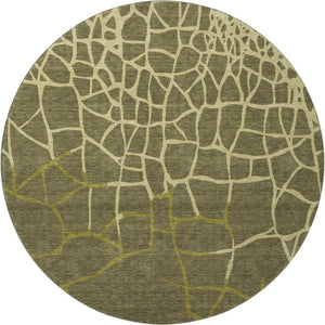 HomeRoots 8' Olive Green & Beige Abstract Geometric Round Rug – Washable, UV Protected, Pet-Friendly Design 682304