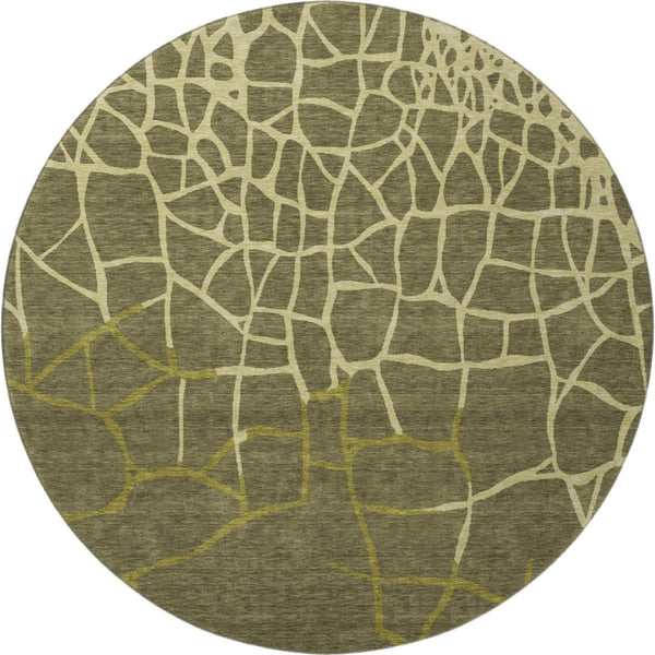 HomeRoots 8' Olive Green & Beige Abstract Geometric Round Rug – Washable, UV Protected, Pet-Friendly Design 682304