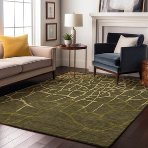 HomeRoots 8' X 10' Stylish Olive Green & Beige Abstract Geometric Area Rug - Washable, UV Protected & Durable! 682305