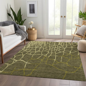 HomeRoots 8' X 10' Stylish Olive Green & Beige Abstract Geometric Area Rug - Washable, UV Protected & Durable! 682305