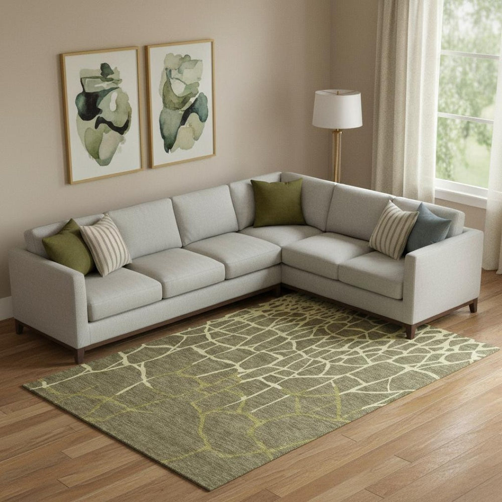 HomeRoots 9' X 12' Olive Green & Beige Geometric Area Rug - Washable, UV-Protected, Stylish & Durable Design! 682306