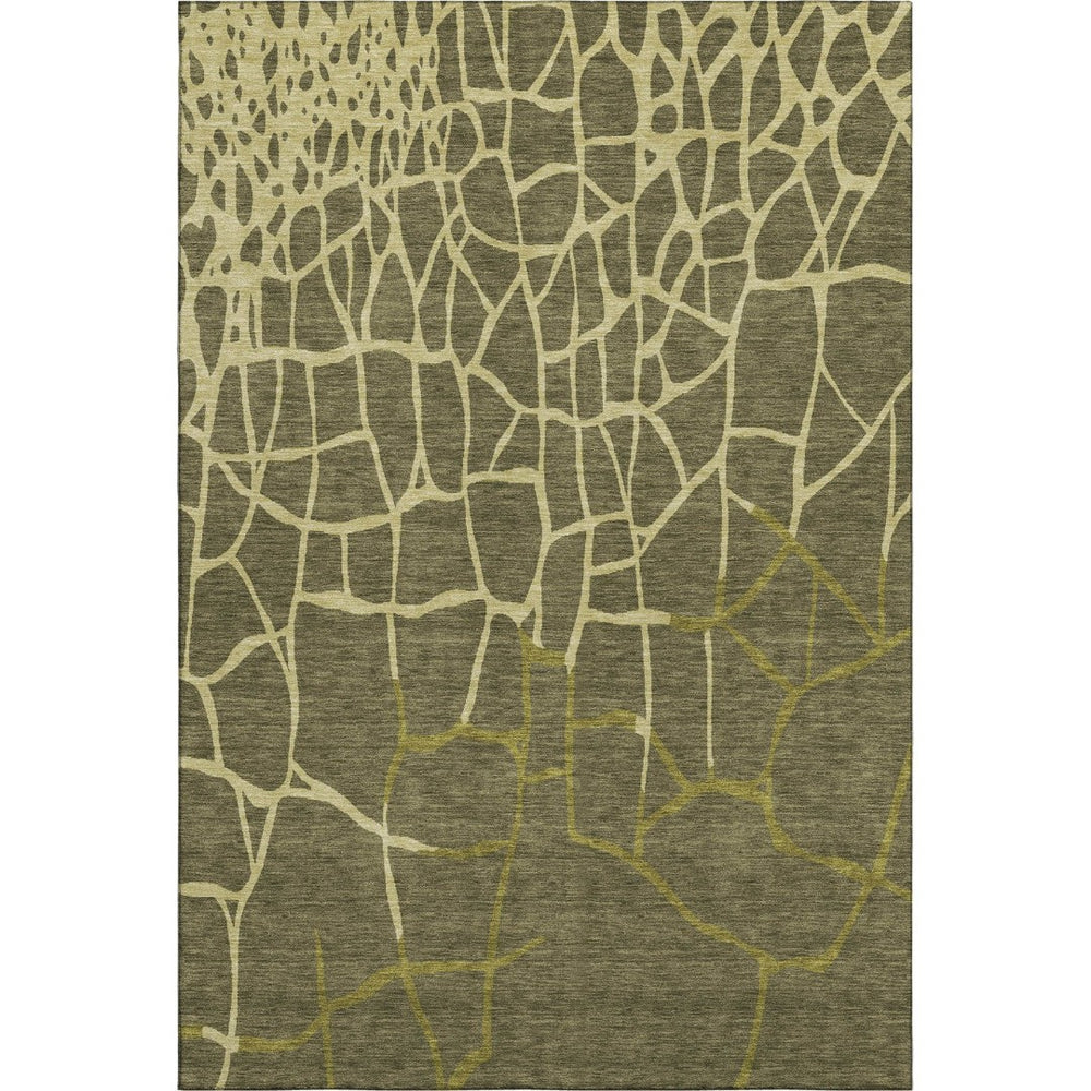 HomeRoots 9' X 12' Olive Green & Beige Geometric Area Rug - Washable, UV-Protected, Stylish & Durable Design! 682306