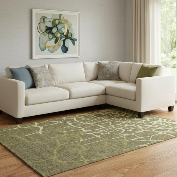 HomeRoots 10' Olive Green & Beige Abstract Geometric Area Rug – Washable, UV Protected, Stain Resistant Design! 682307