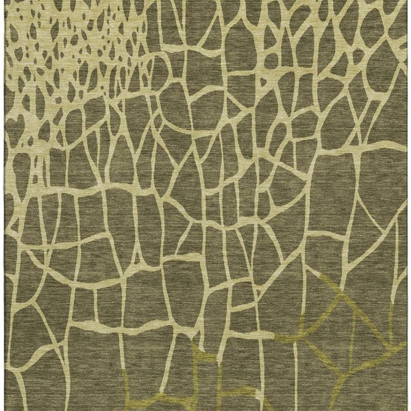 HomeRoots 10' Olive Green & Beige Abstract Geometric Area Rug – Washable, UV Protected, Stain Resistant Design! 682307