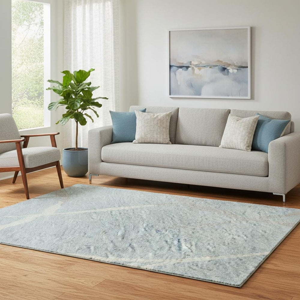 HomeRoots 5' X 8' Sky Blue Geometric Area Rug - Stylish, Washable, Stain-Resistant with UV Protection for Homes 682309