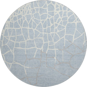 HomeRoots 8' Sky Blue Ivory and Gray Abstract Geometric Round Rug – Washable, UV-Protected, Durable Design! 682310
