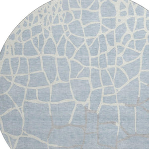 HomeRoots 8' Sky Blue Ivory and Gray Abstract Geometric Round Rug – Washable, UV-Protected, Durable Design! 682310