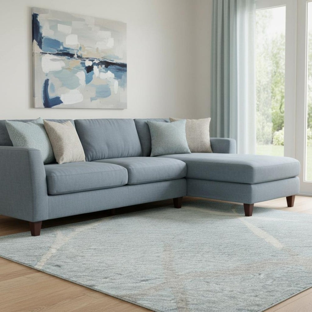 HomeRoots 8' X 10' Abstract Geometric Washable Area Rug in Sky Blue, Ivory & Gray - UV Protected & Stylish 682311