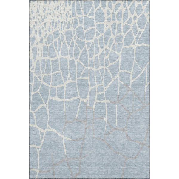 HomeRoots 9' X 12' Sky Blue and Ivory Abstract Geometric Area Rug - Washable, UV-Protected, Durable Design 682312
