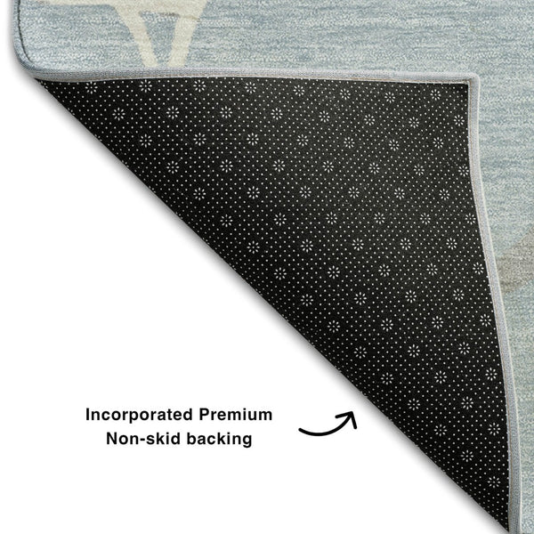 HomeRoots 9' X 12' Sky Blue and Ivory Abstract Geometric Area Rug - Washable, UV-Protected, Durable Design 682312