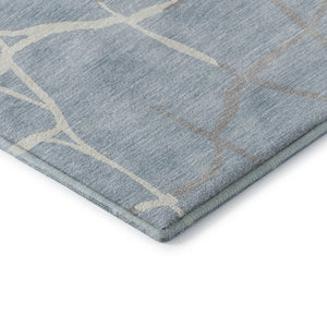 HomeRoots 9' X 12' Sky Blue and Ivory Abstract Geometric Area Rug - Washable, UV-Protected, Durable Design 682312