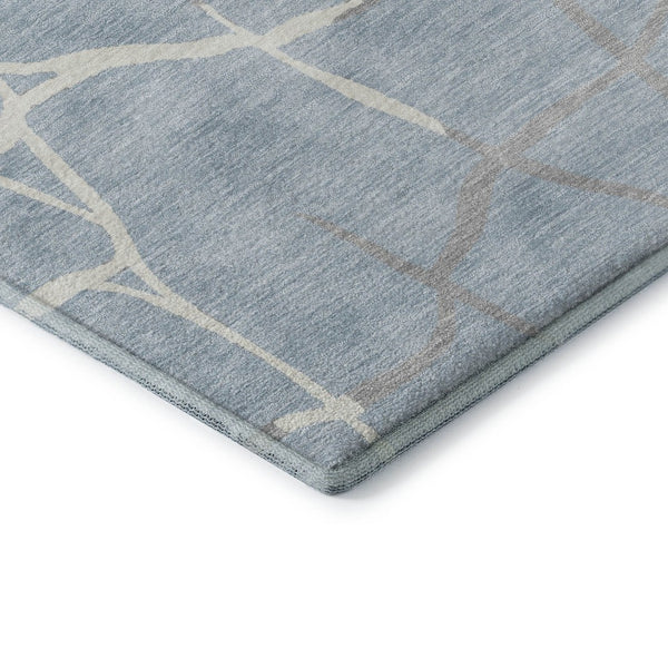 HomeRoots 9' X 12' Sky Blue and Ivory Abstract Geometric Area Rug - Washable, UV-Protected, Durable Design 682312