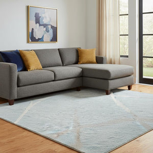 HomeRoots 10' Sky Blue Ivory Gray Abstract Geometric Washable Area Rug – UV Protected, Stylish & Durable Design 682313