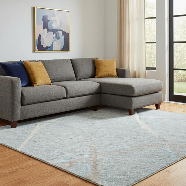 HomeRoots 10' Sky Blue Ivory Gray Abstract Geometric Washable Area Rug – UV Protected, Stylish & Durable Design 682313