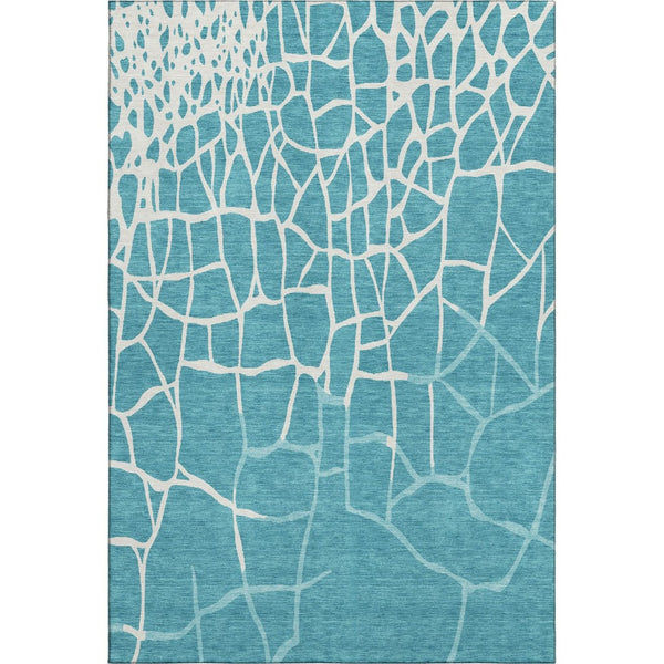 HomeRoots 8' X 10' Teal & Ivory Abstract Geometric Area Rug - Washable, Stain Resistant, UV Protected Design 682317