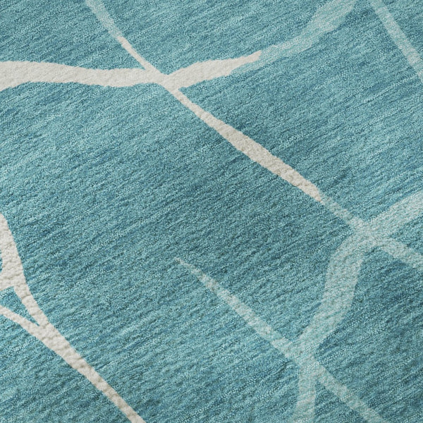 HomeRoots 8' X 10' Teal & Ivory Abstract Geometric Area Rug - Washable, Stain Resistant, UV Protected Design 682317