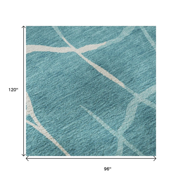 HomeRoots 8' X 10' Teal & Ivory Abstract Geometric Area Rug - Washable, Stain Resistant, UV Protected Design 682317