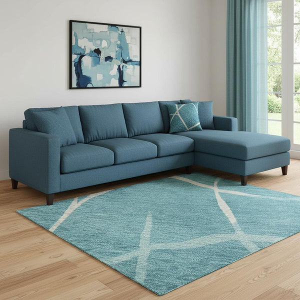 HomeRoots 8' X 10' Teal & Ivory Abstract Geometric Area Rug - Washable, Stain Resistant, UV Protected Design 682317