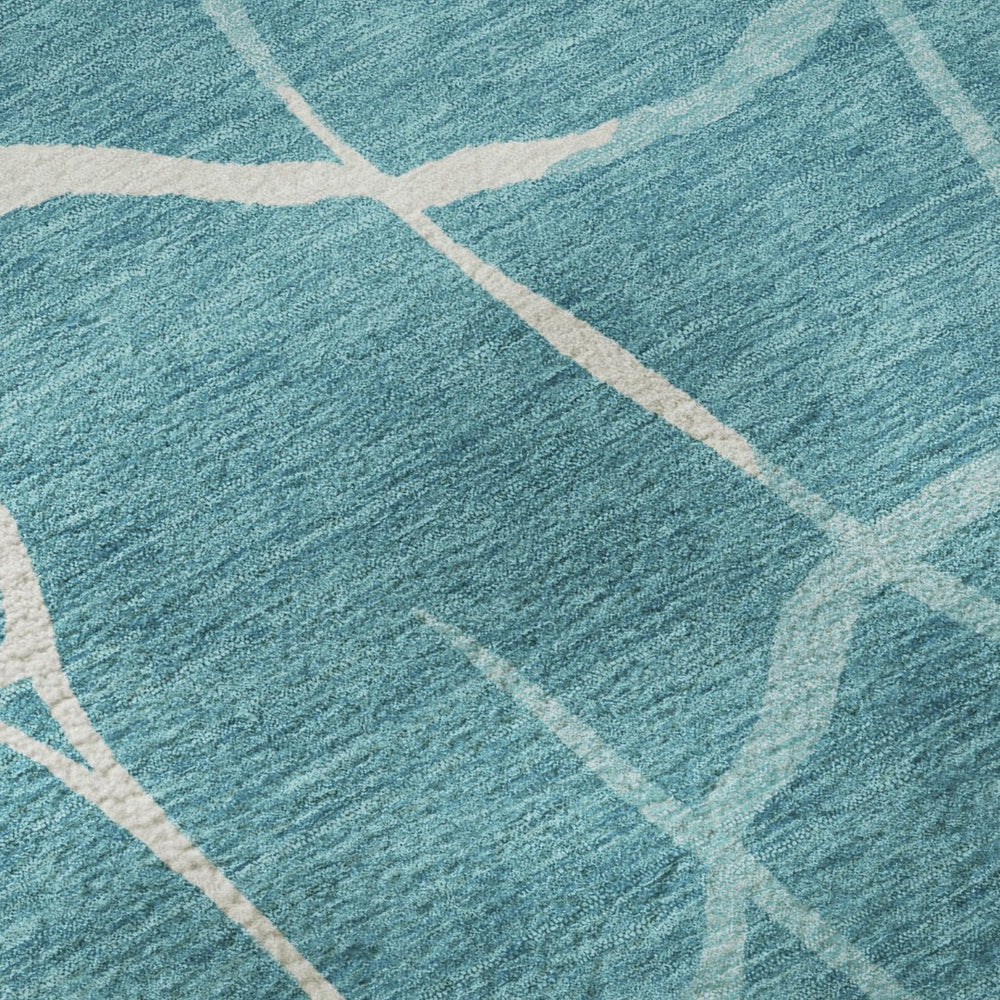 HomeRoots 9' X 12' Teal And Ivory Abstract Geometric Area Rug - Washable, UV Protected, Stylish & Durable! 682318