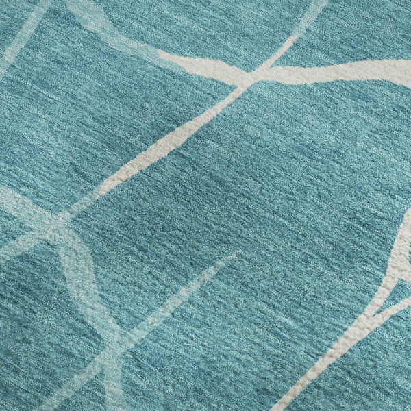 HomeRoots 9' X 12' Teal And Ivory Abstract Geometric Area Rug - Washable, UV Protected, Stylish & Durable! 682318